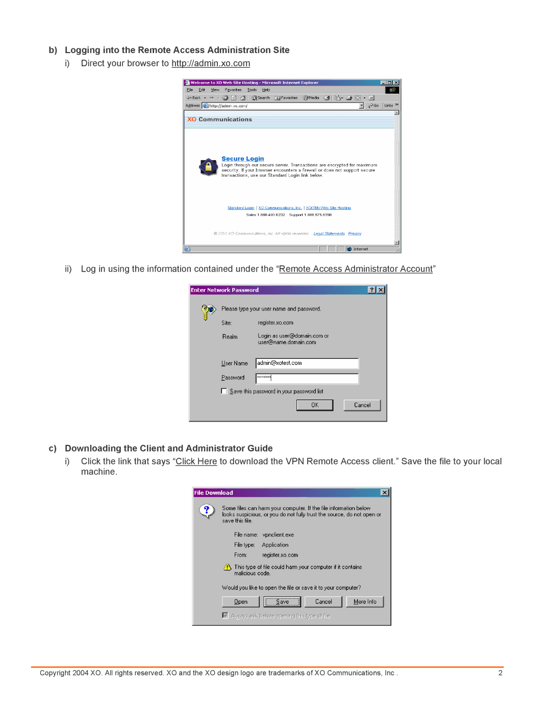 Cisco Systems XO Logging into the Remote Access Administration Site, Downloading the Client and Administrator Guide 