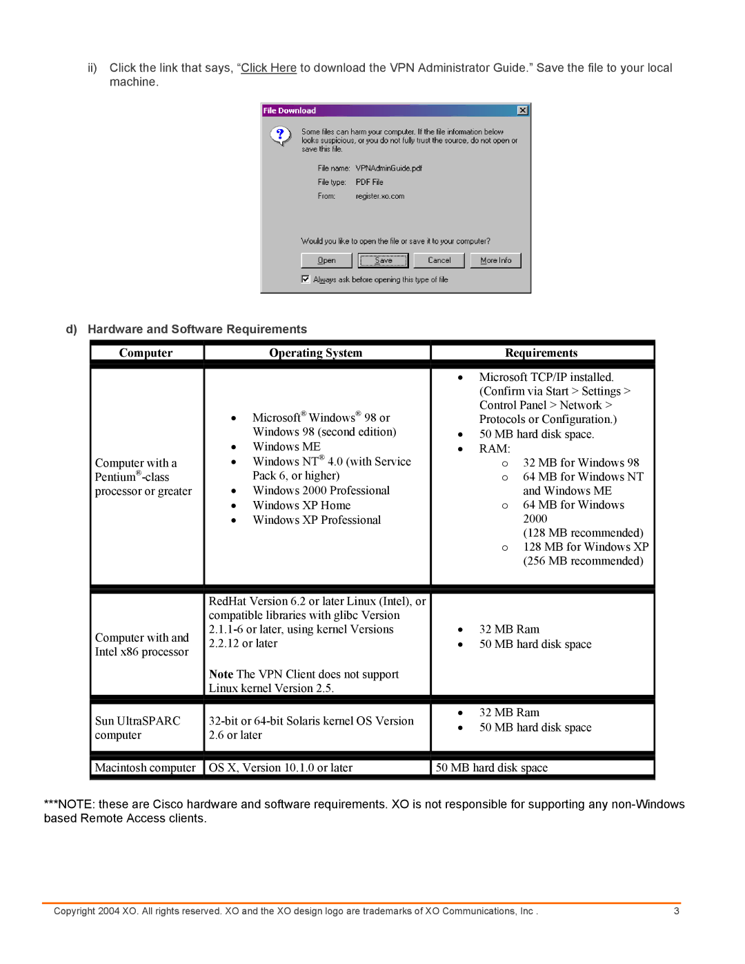 Cisco Systems XO setup guide Hardware and Software Requirements, Computer Operating System Requirements 