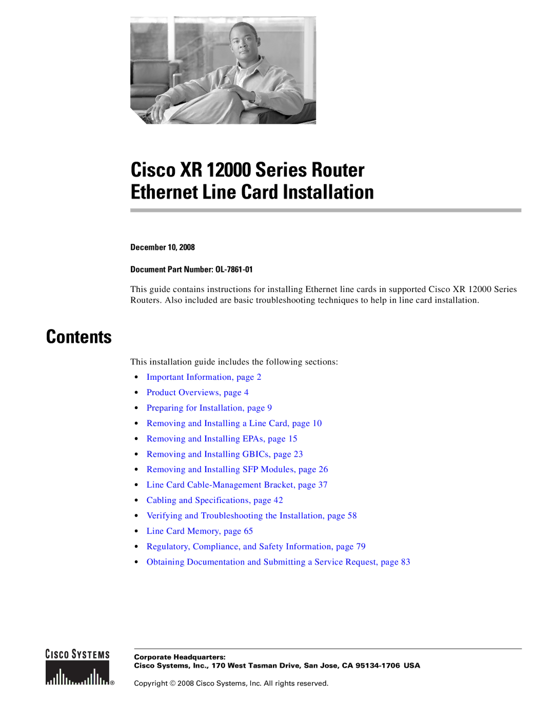 Cisco Systems XR 12000 Series specifications Contents 