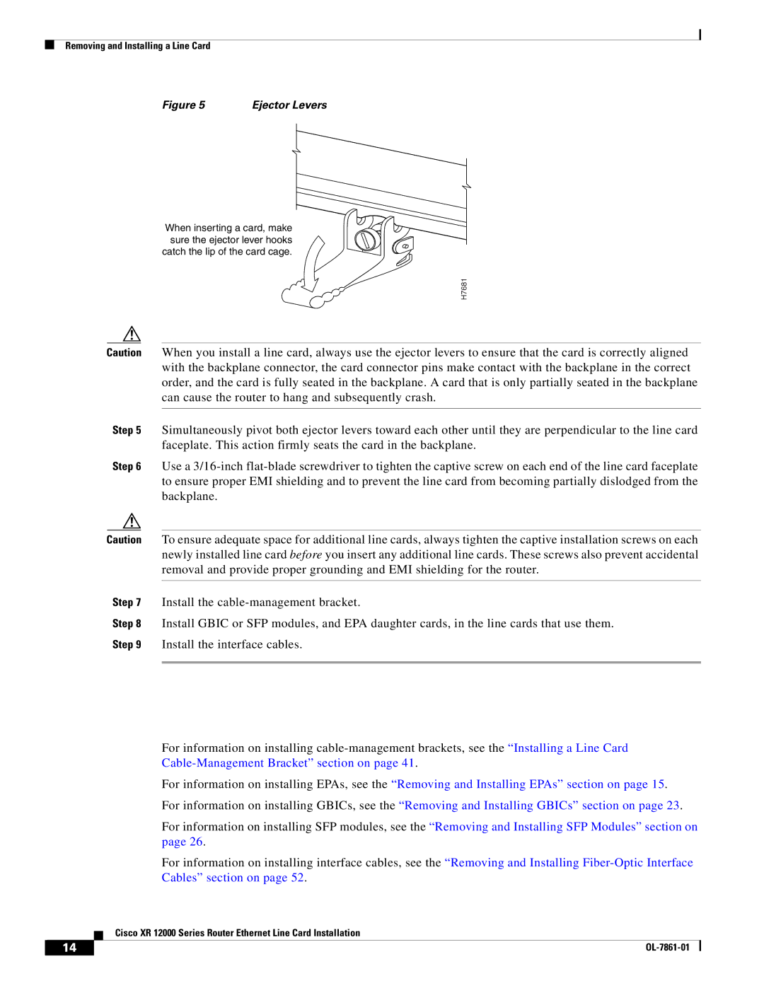 Cisco Systems XR 12000 Series specifications Ejector Levers 