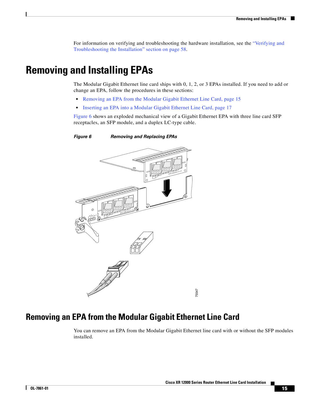 Cisco Systems XR 12000 Series Removing and Installing EPAs, Removing an EPA from the Modular Gigabit Ethernet Line Card 