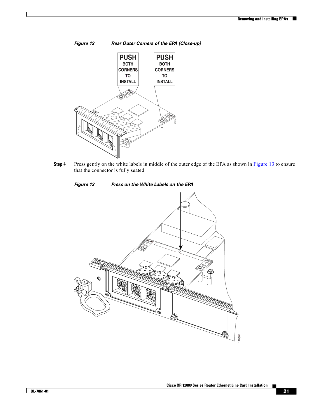 Cisco Systems XR 12000 Series specifications Push Push 