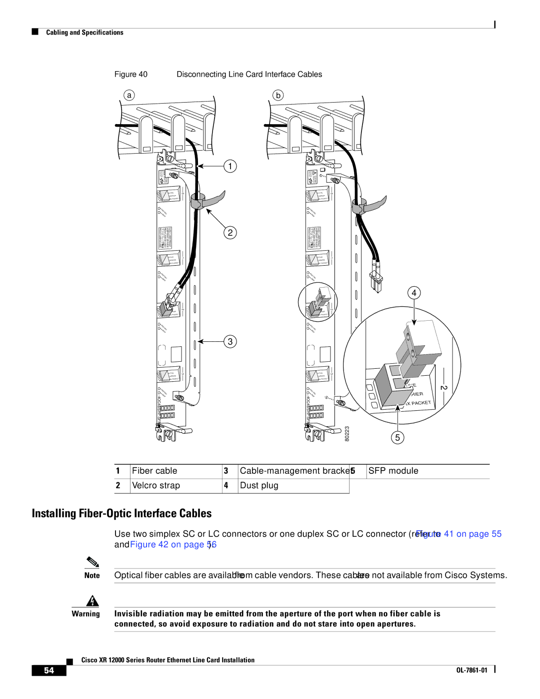 Cisco Systems XR 12000 Series Installing Fiber-Optic Interface Cables, Disconnecting Line Card Interface Cables 