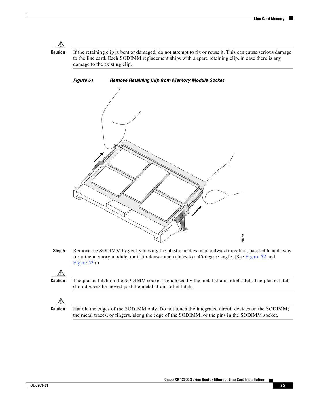 Cisco Systems XR 12000 Series specifications Remove Retaining Clip from Memory Module Socket 