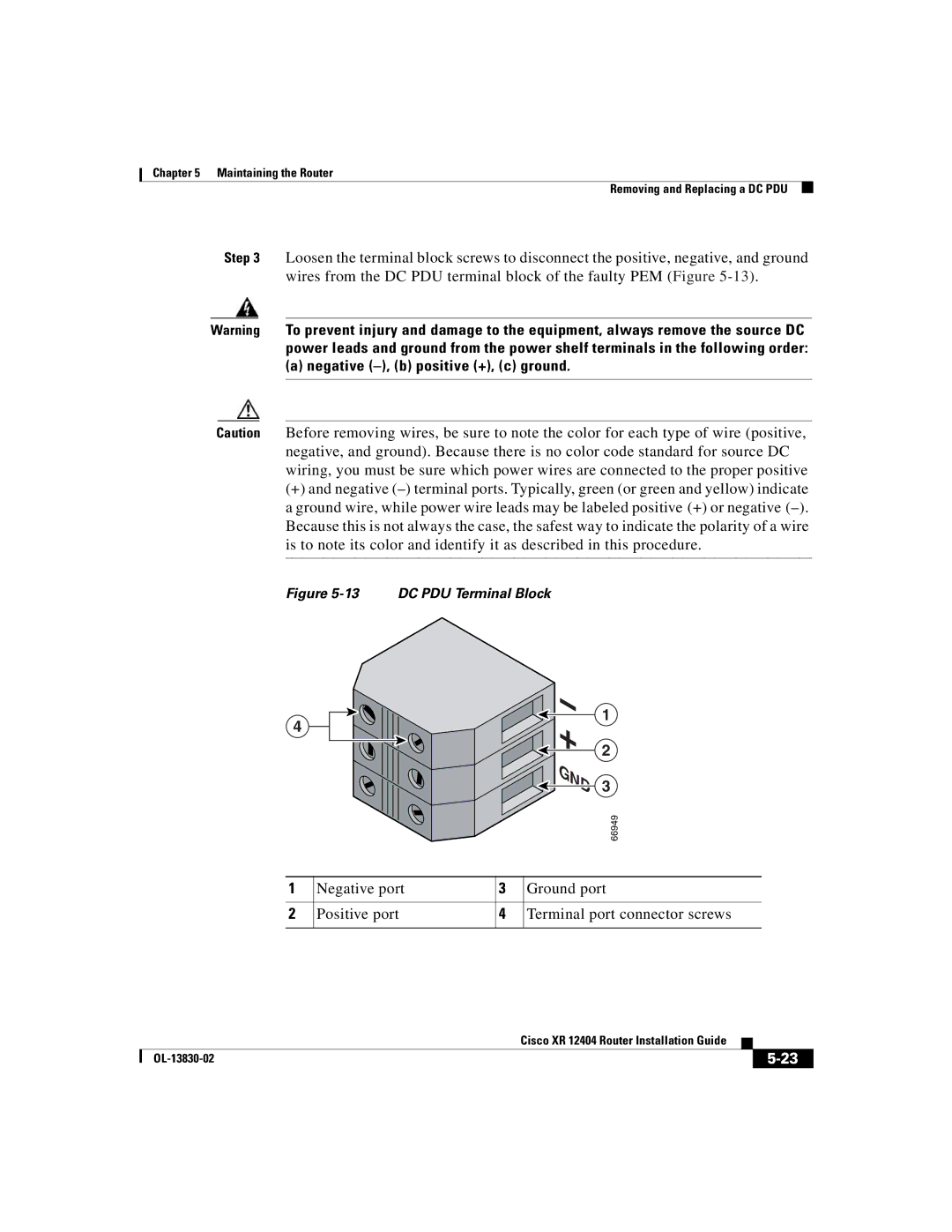 Cisco Systems XR 12404 manual + Gnd, Negative -, b positive +, c ground 