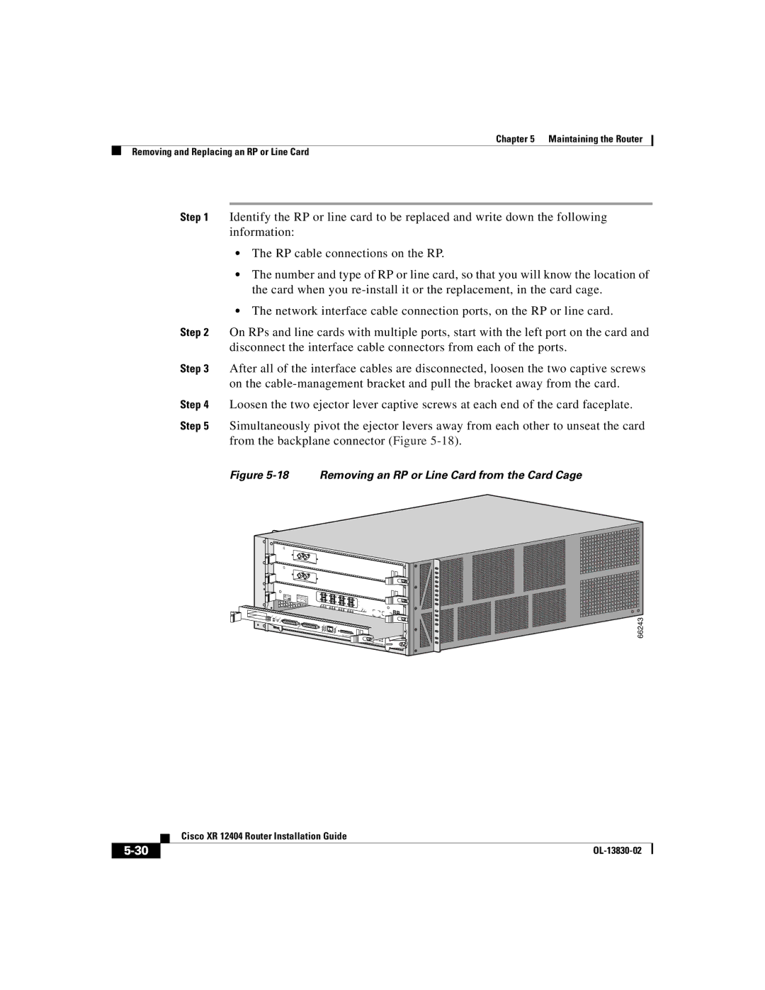 Cisco Systems XR 12404 manual Removing an RP or Line Card from the Card Cage 