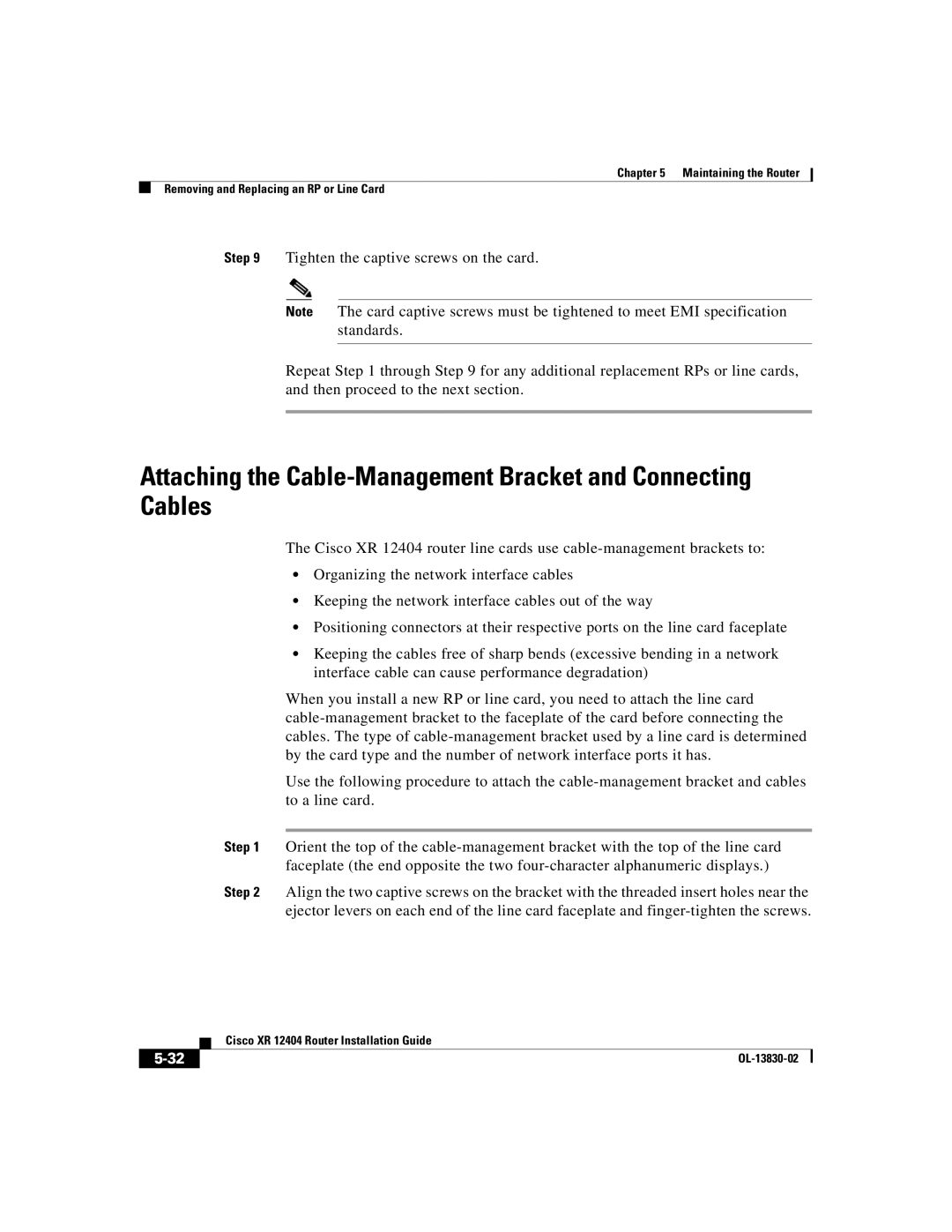 Cisco Systems XR 12404 manual Attaching the Cable-Management Bracket and Connecting Cables 