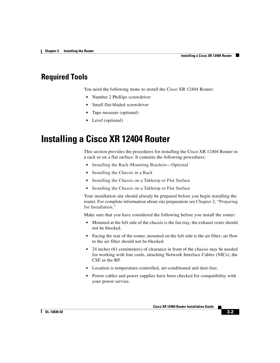 Cisco Systems manual Installing a Cisco XR 12404 Router, Required Tools 