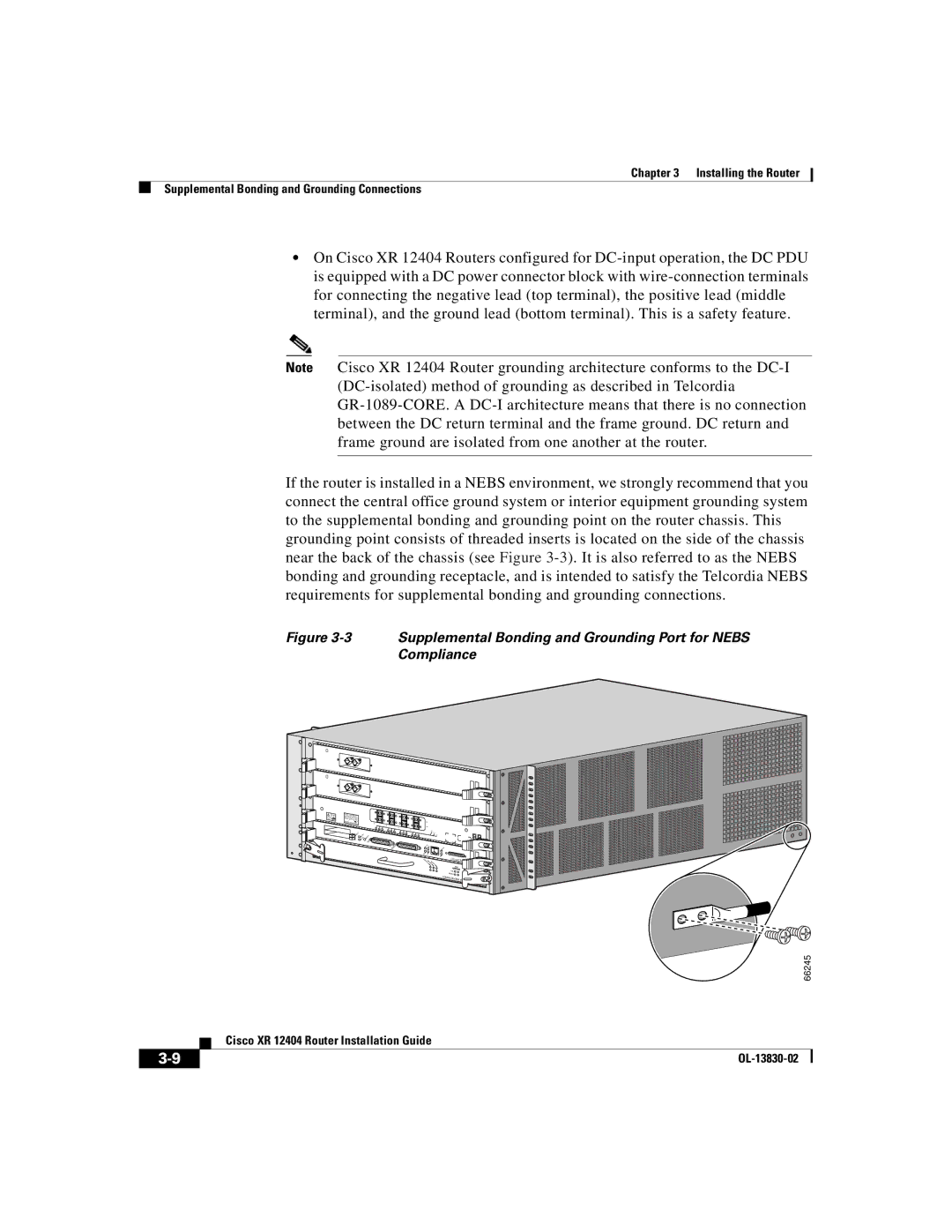 Cisco Systems XR 12404 manual Supplemental Bonding and Grounding Port for Nebs Compliance 