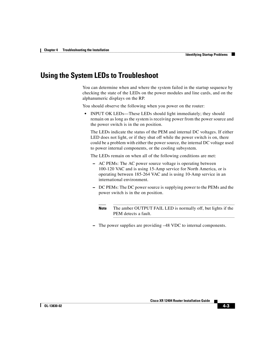 Cisco Systems XR 12404 manual Using the System LEDs to Troubleshoot 