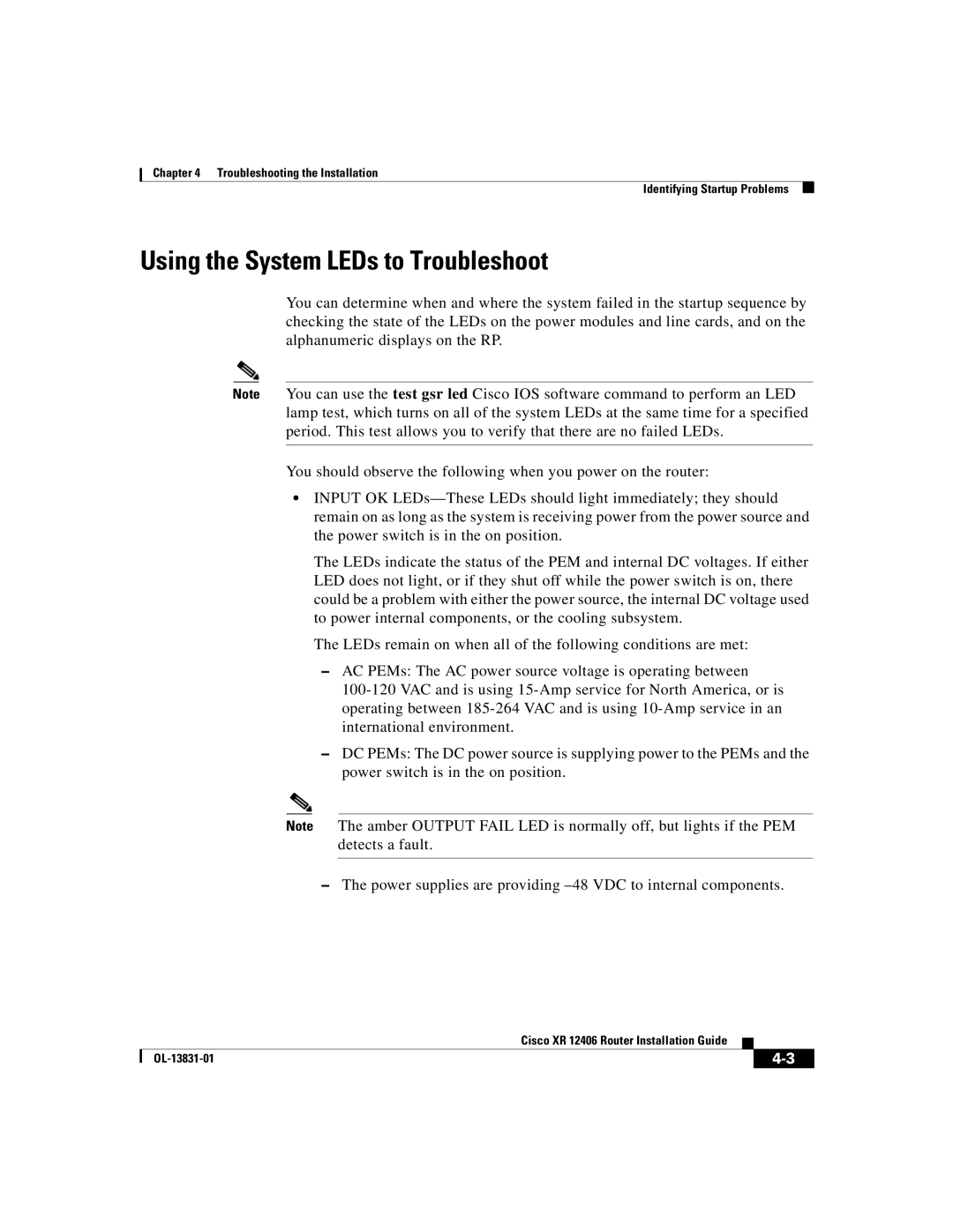 Cisco Systems XR 12406 manual Using the System LEDs to Troubleshoot 