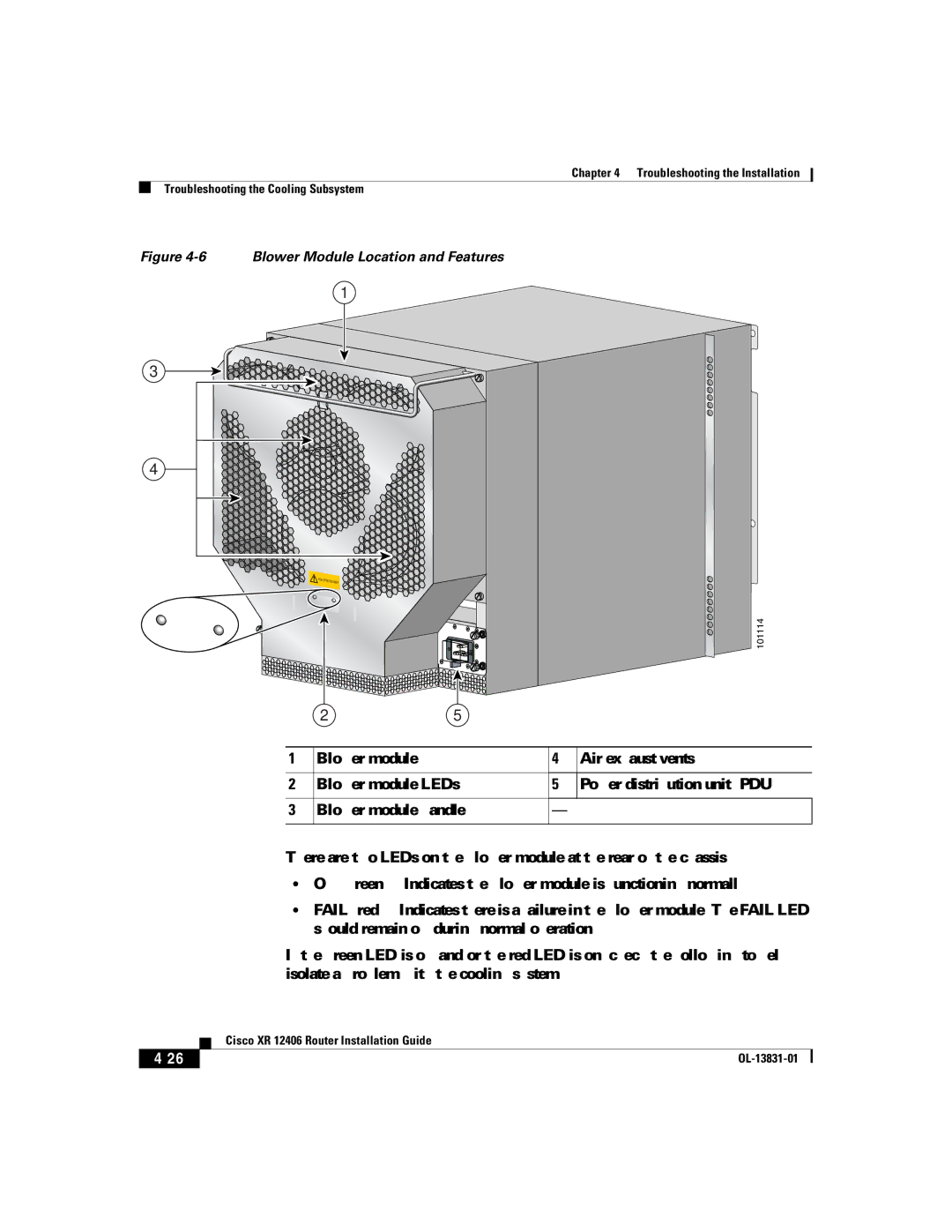 Cisco Systems XR 12406 manual Blower Module Location and Features 