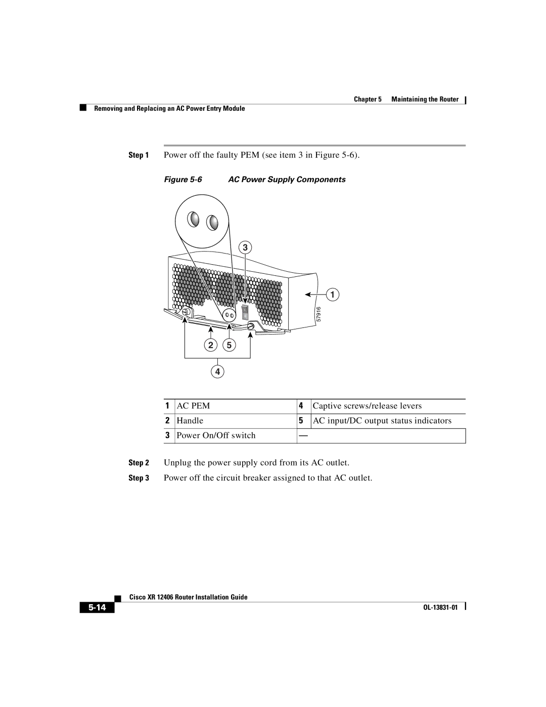 Cisco Systems XR 12406 manual Power off the faulty PEM see item 3 in Figure, Ac Pem 