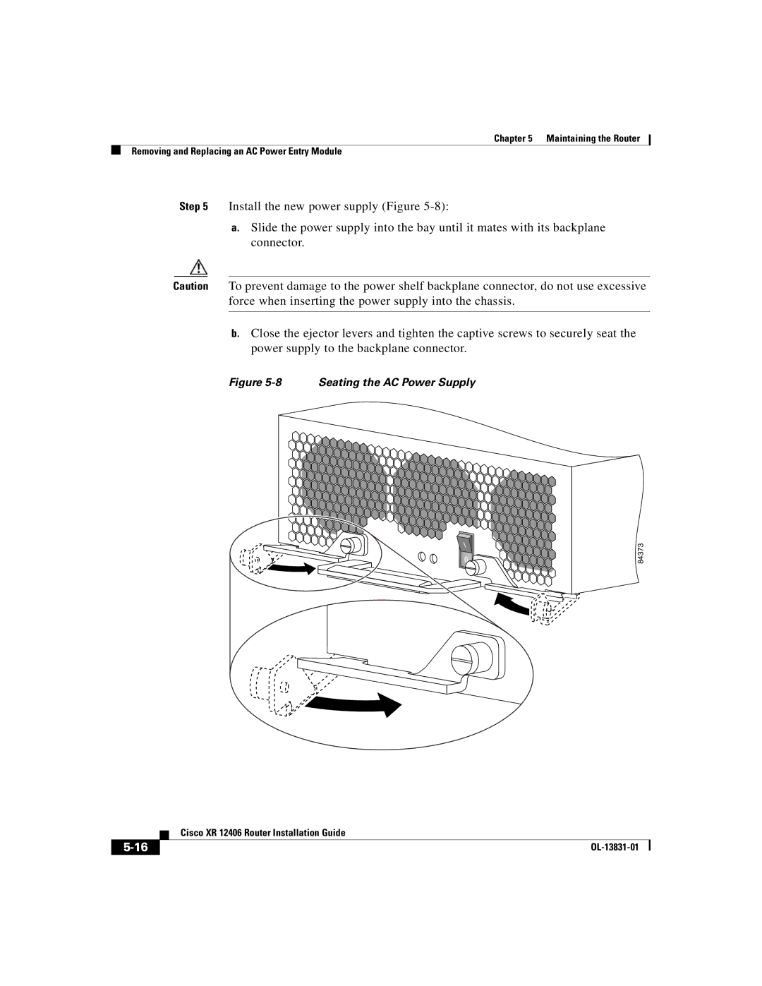 Cisco Systems XR 12406 manual Seating the AC Power Supply 