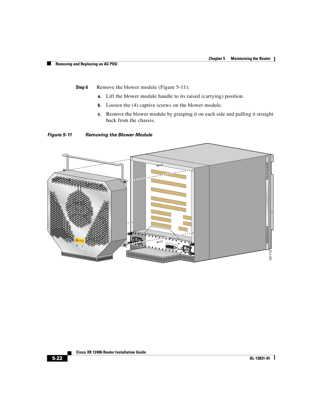 Cisco Systems XR 12406 manual Removing the Blower Module 