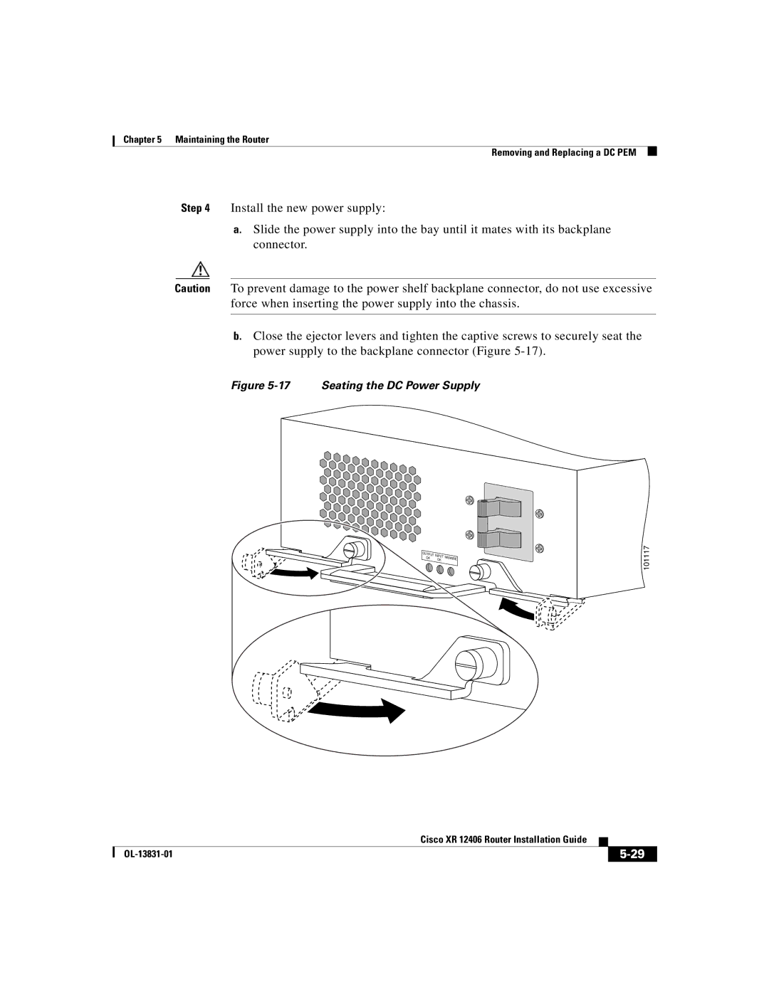 Cisco Systems XR 12406 manual Seating the DC Power Supply 