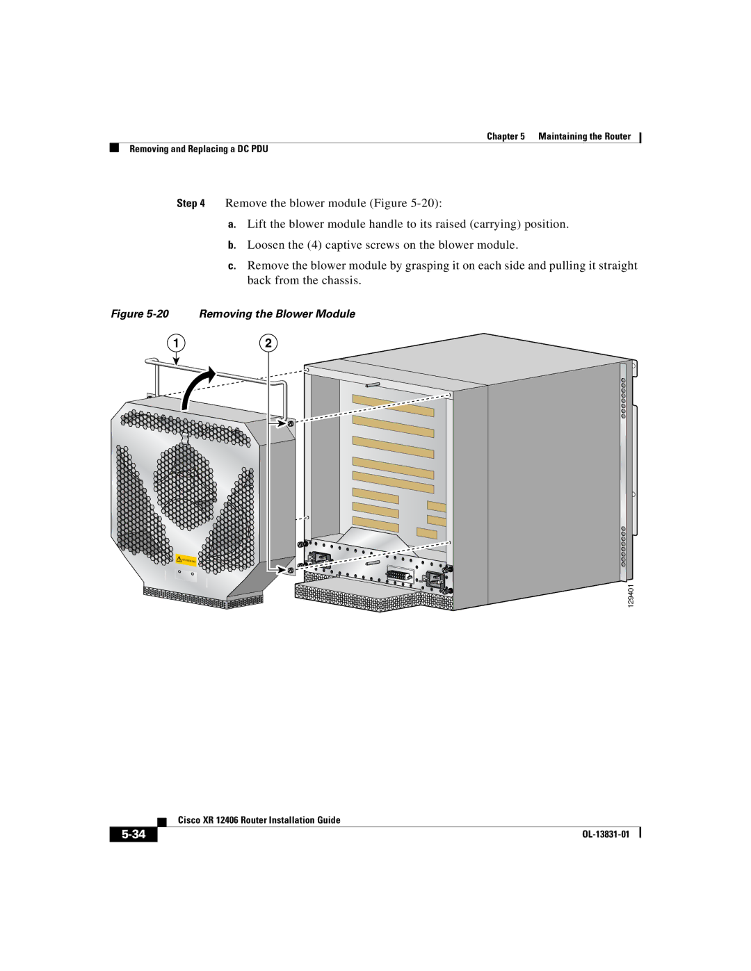 Cisco Systems XR 12406 manual Removing the Blower Module 