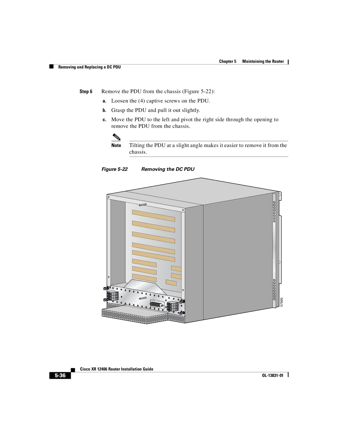 Cisco Systems XR 12406 manual Removing the DC PDU 