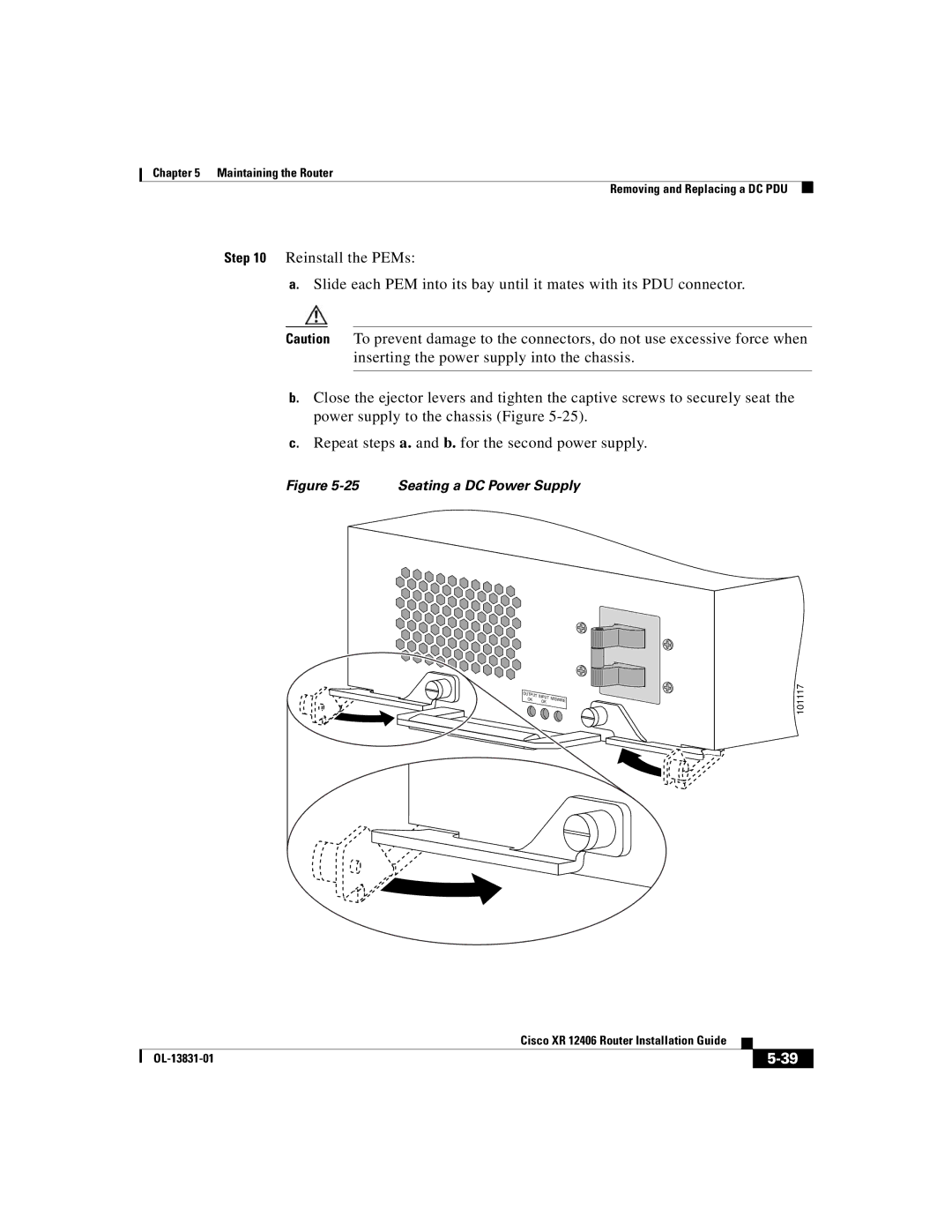 Cisco Systems XR 12406 manual Seating a DC Power Supply 