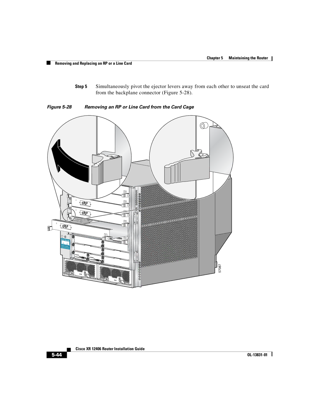 Cisco Systems XR 12406 manual Removing an RP or Line Card from the Card Cage 