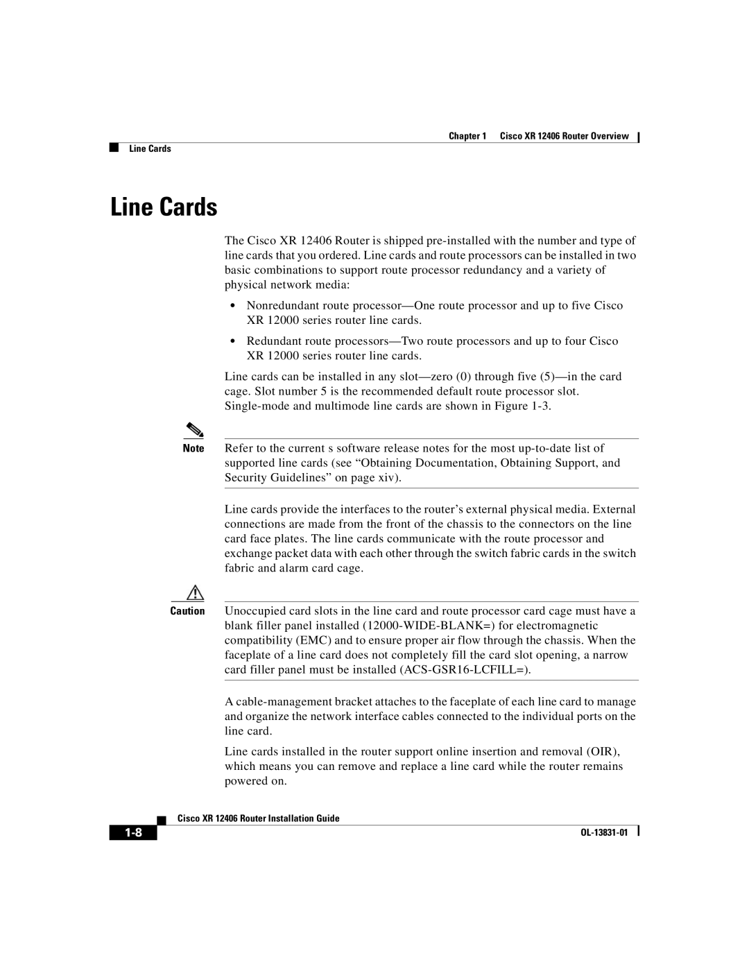 Cisco Systems XR 12406 manual Line Cards 