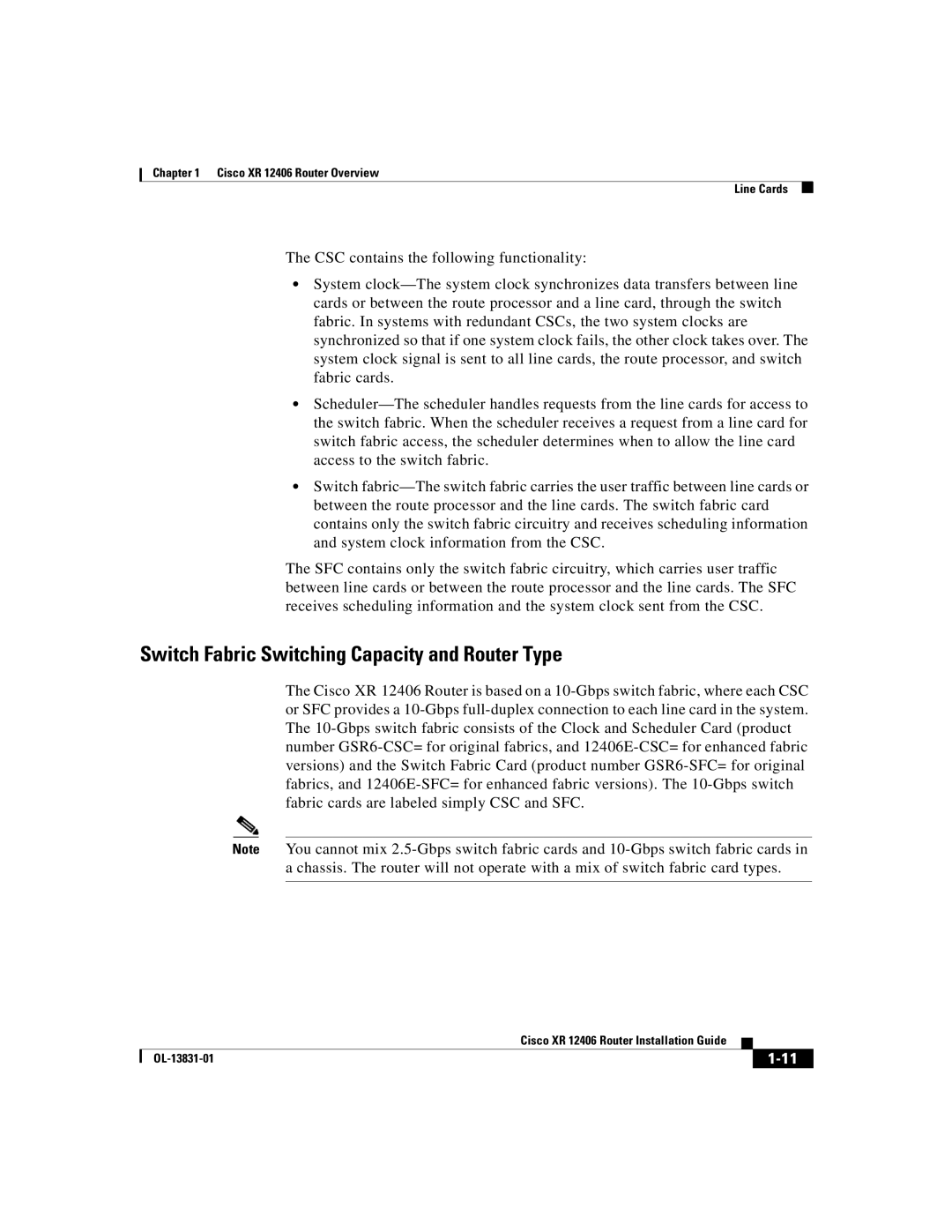 Cisco Systems XR 12406 manual Switch Fabric Switching Capacity and Router Type 