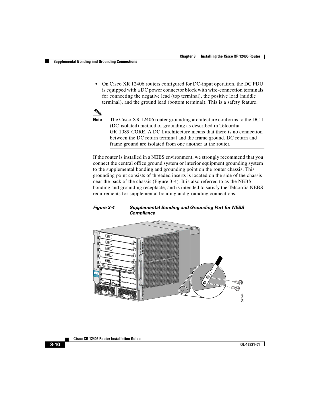 Cisco Systems XR 12406 manual Supplemental Bonding and Grounding Port for Nebs Compliance 