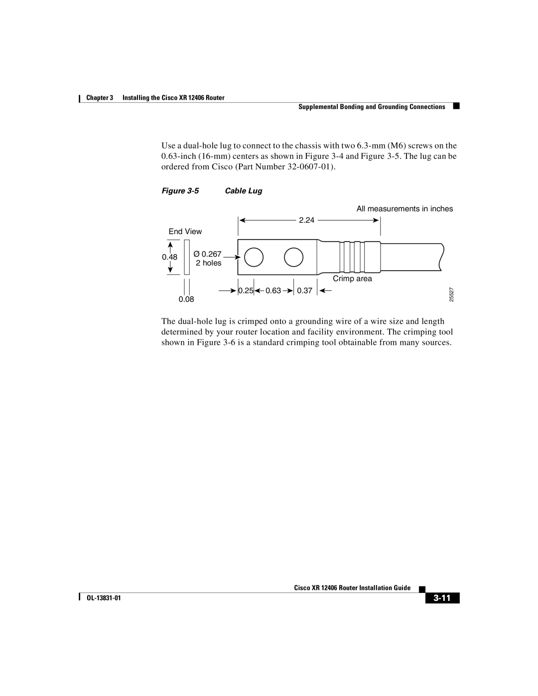 Cisco Systems XR 12406 manual Cable Lug 