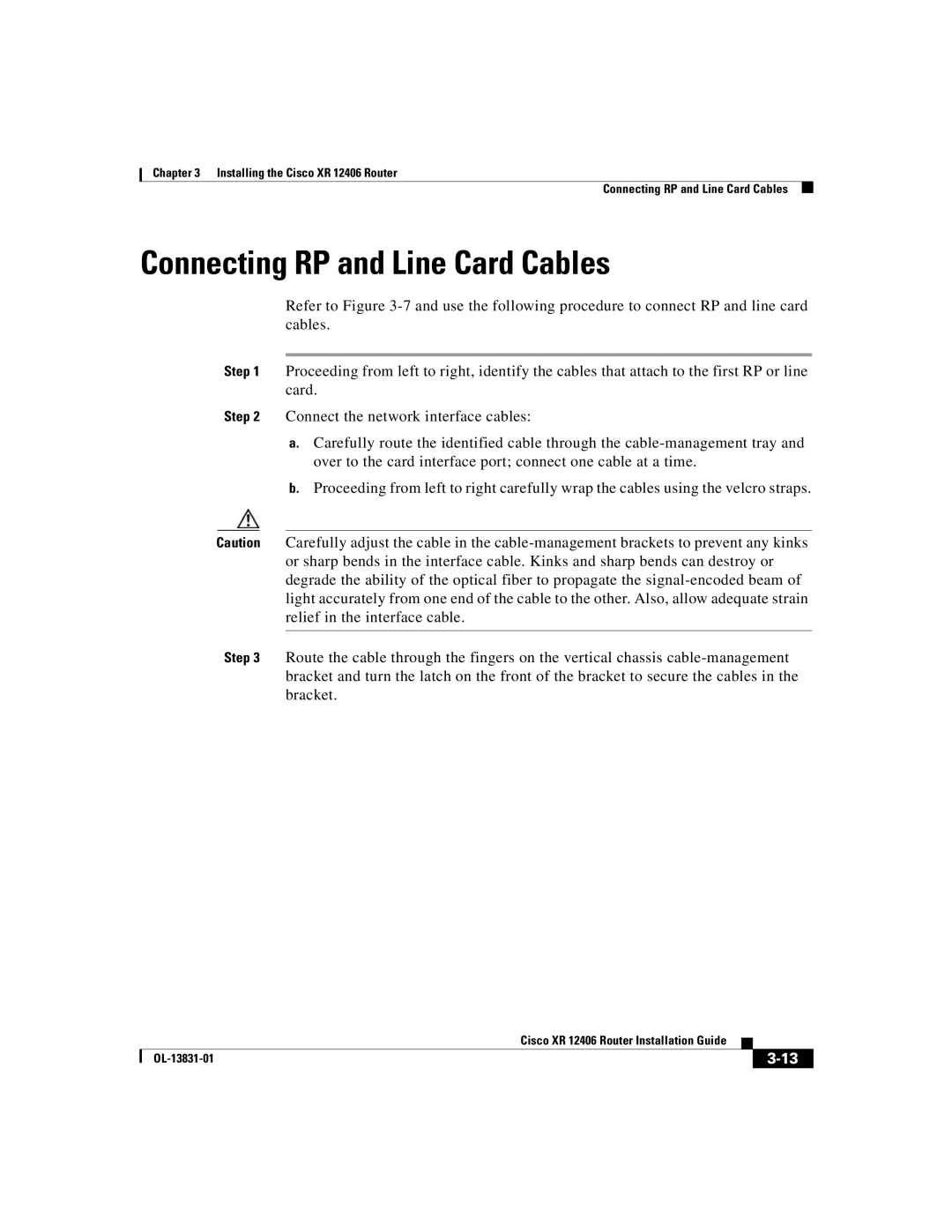 Cisco Systems XR 12406 manual Connecting RP and Line Card Cables 