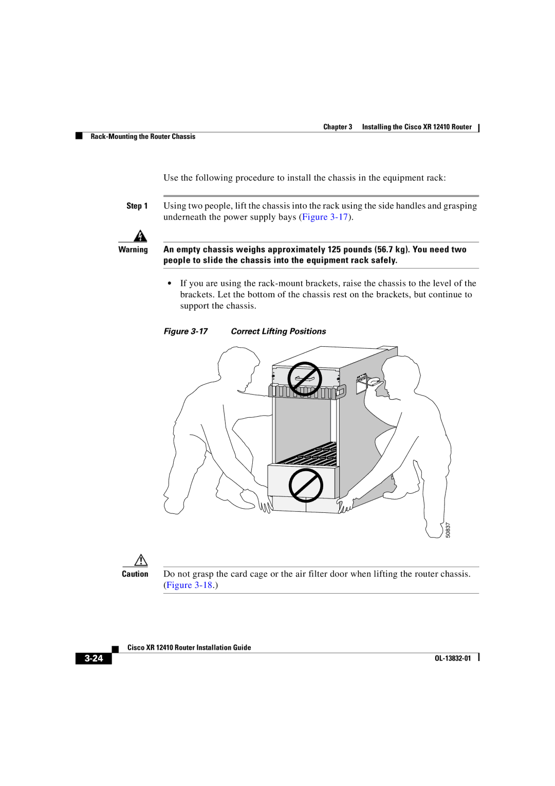 Cisco Systems XR 12410 manual Correct Lifting Positions 