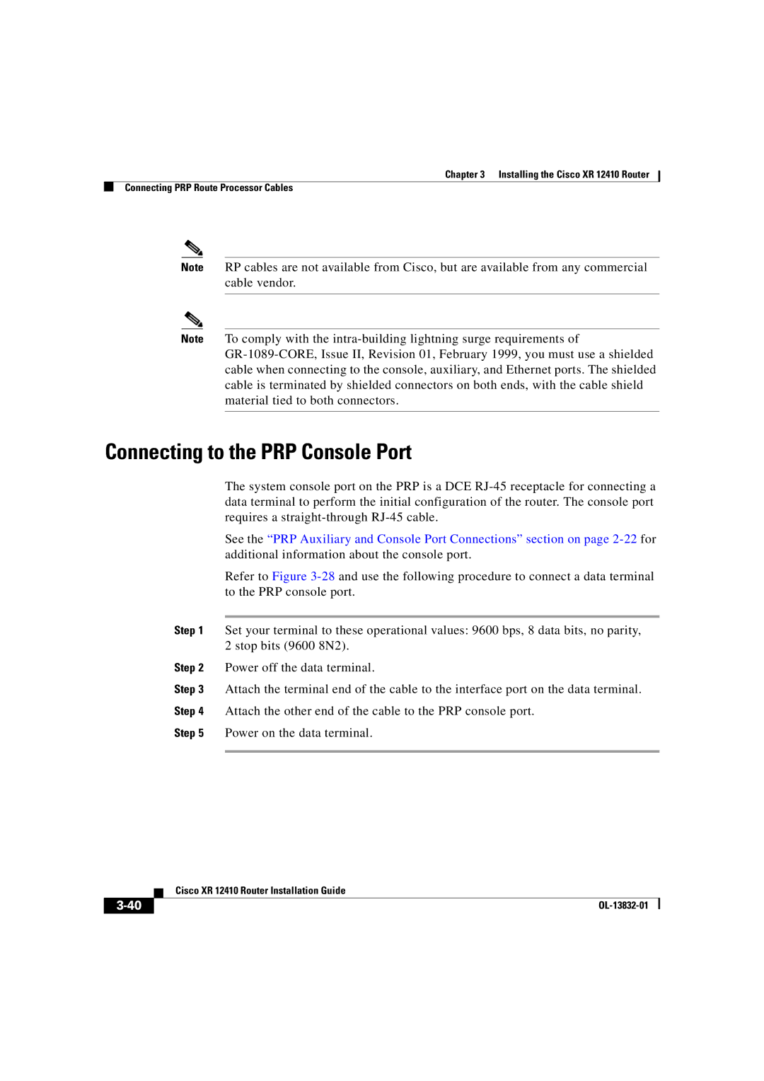 Cisco Systems XR 12410 manual Connecting to the PRP Console Port 