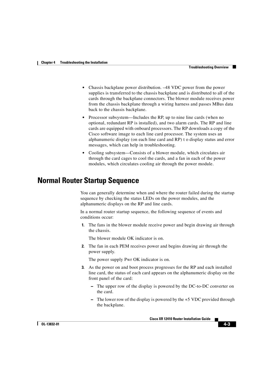 Cisco Systems XR 12410 manual Normal Router Startup Sequence 