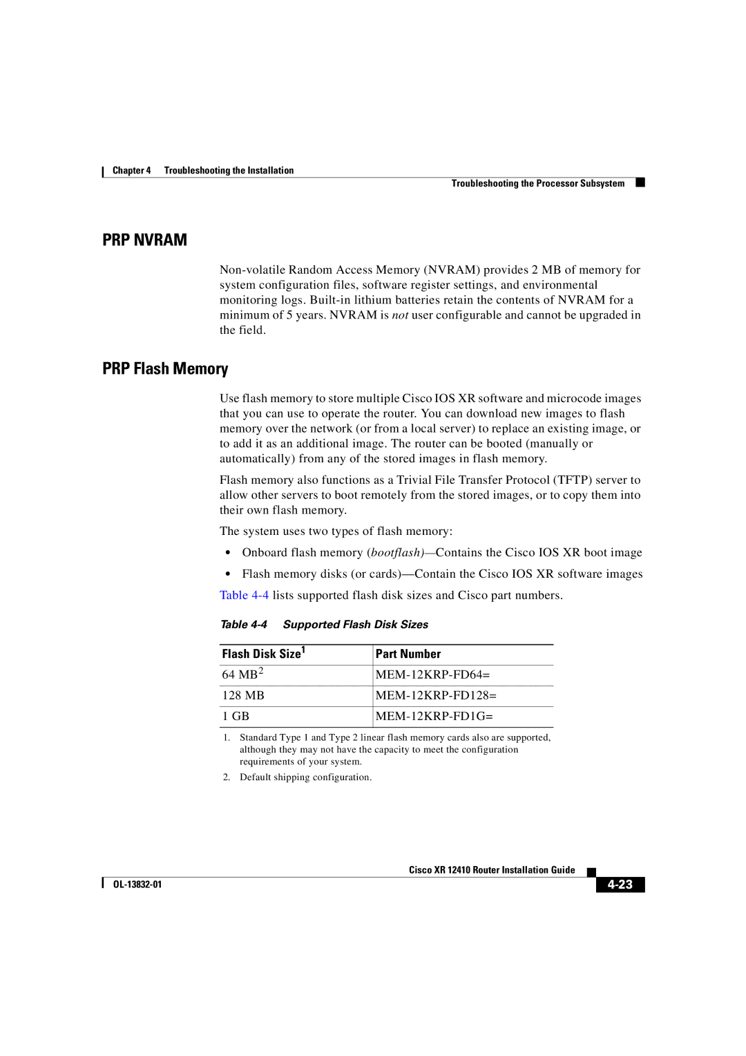 Cisco Systems XR 12410 manual PRP Nvram 