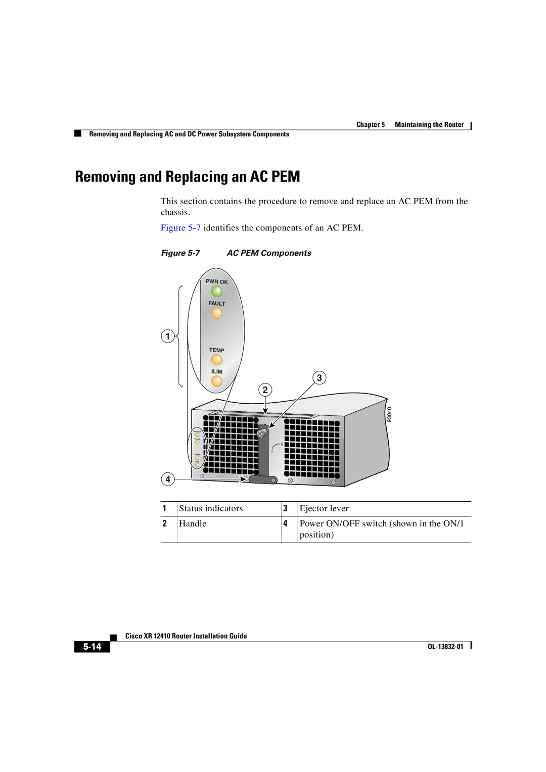 Cisco Systems XR 12410 manual Removing and Replacing an AC PEM, 7identifies the components of an AC PEM 