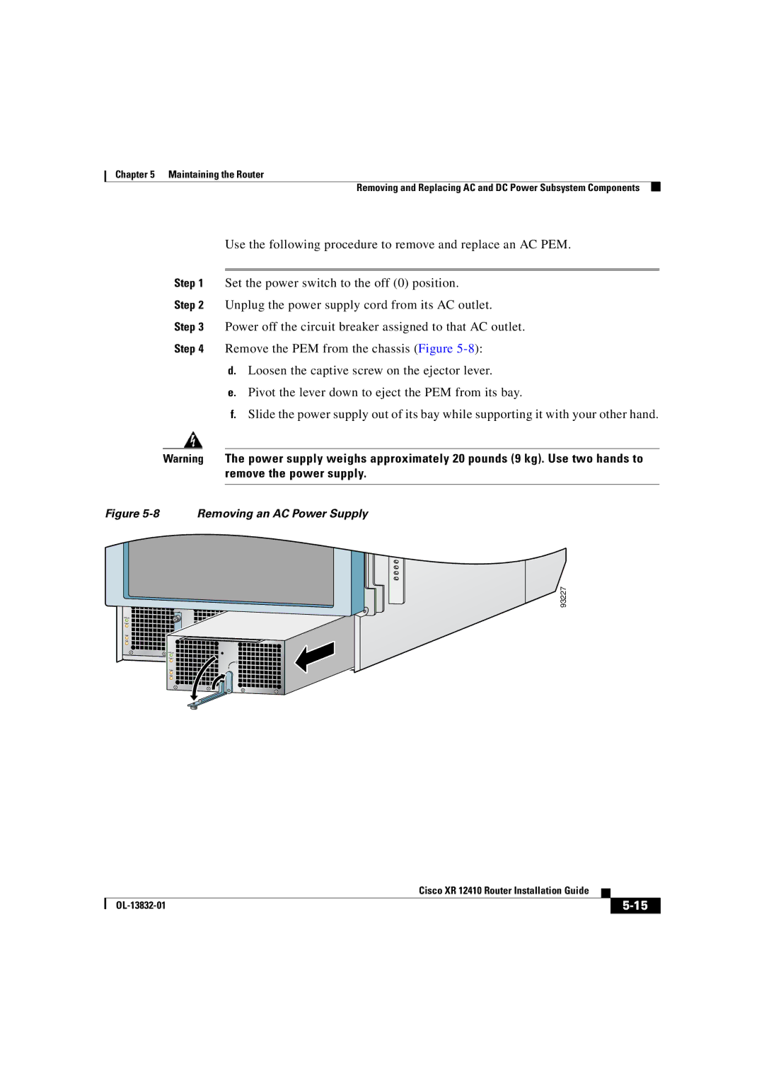 Cisco Systems XR 12410 manual Removing an AC Power Supply 