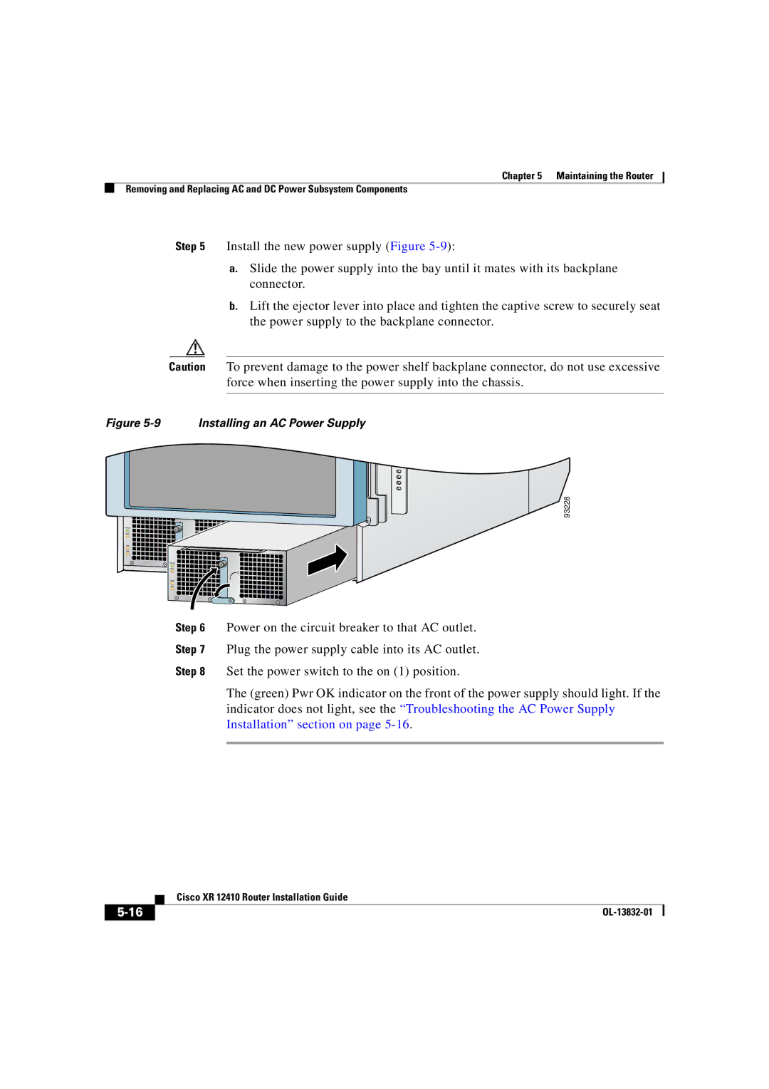 Cisco Systems XR 12410 manual Installing an AC Power Supply 