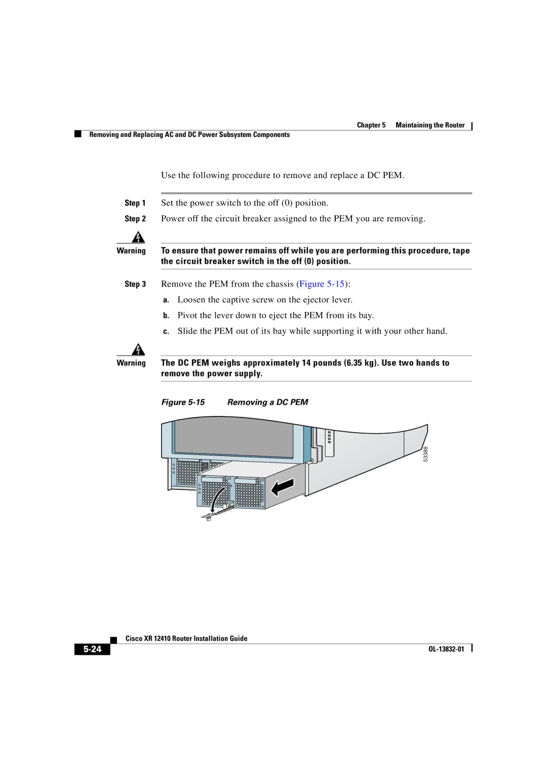 Cisco Systems XR 12410 manual Removing a DC PEM 