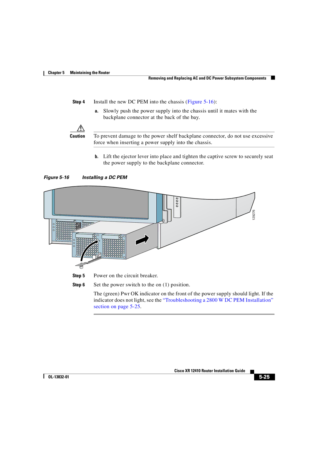 Cisco Systems XR 12410 manual Installing a DC PEM 