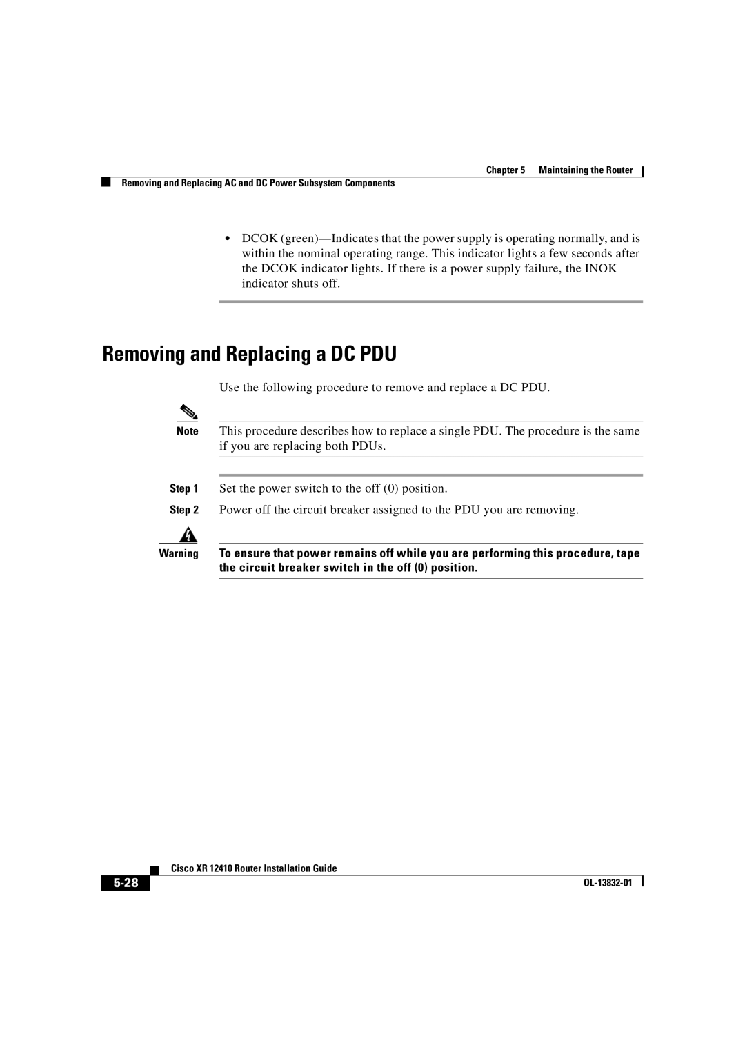 Cisco Systems XR 12410 manual Removing and Replacing a DC PDU 