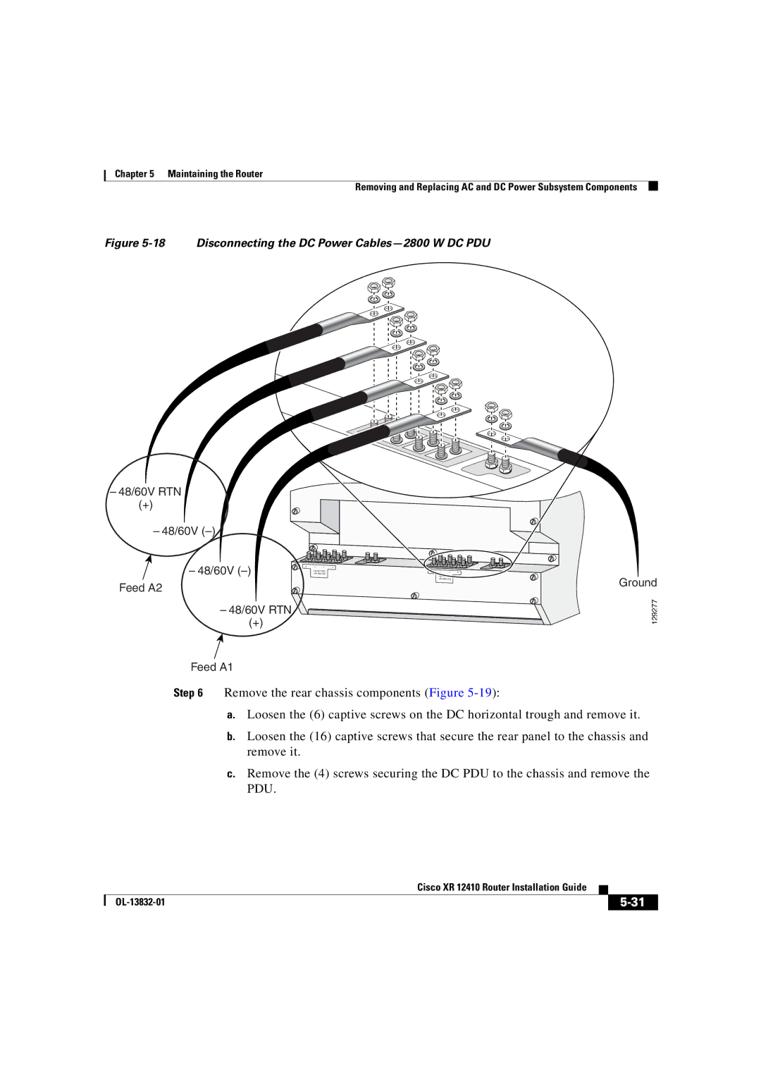 Cisco Systems XR 12410 manual Disconnecting the DC Power Cables-2800 W DC PDU 