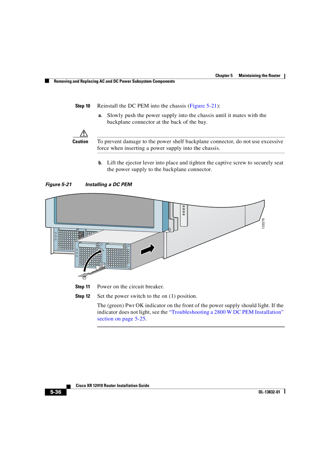 Cisco Systems XR 12410 manual Installing a DC PEM 