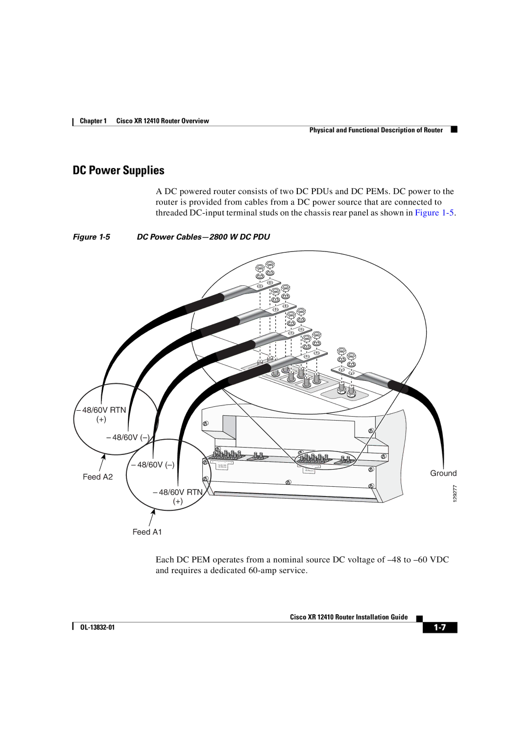 Cisco Systems XR 12410 manual DC Power Supplies, DC Power Cables-2800 W DC PDU 