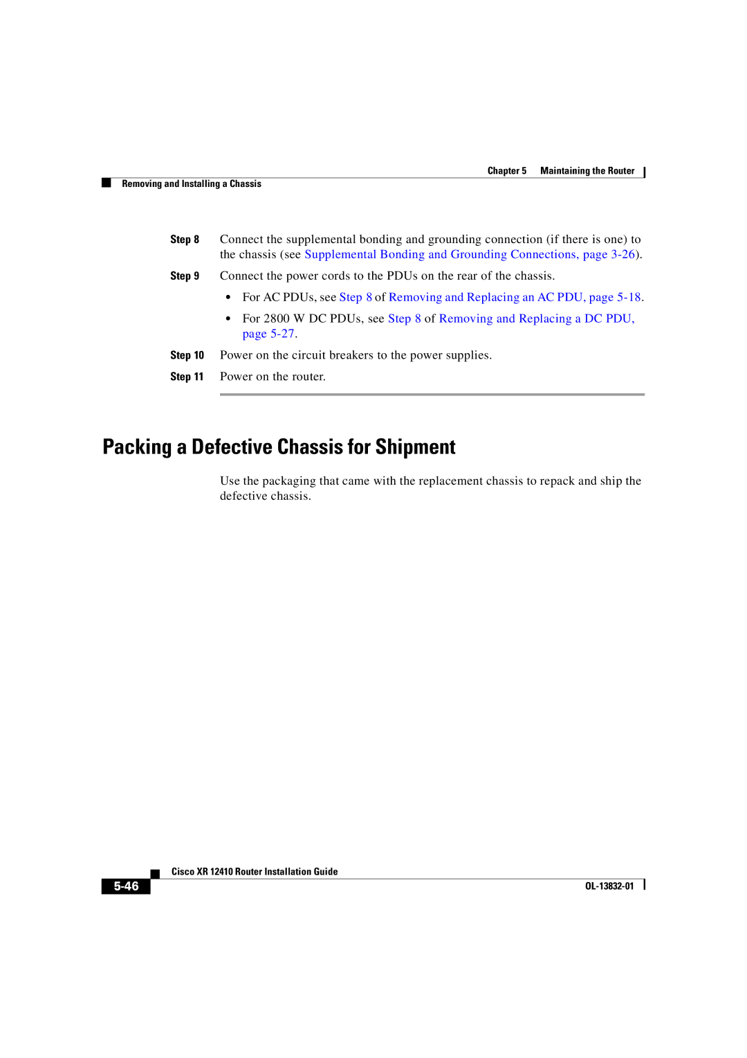 Cisco Systems XR 12410 manual Packing a Defective Chassis for Shipment 