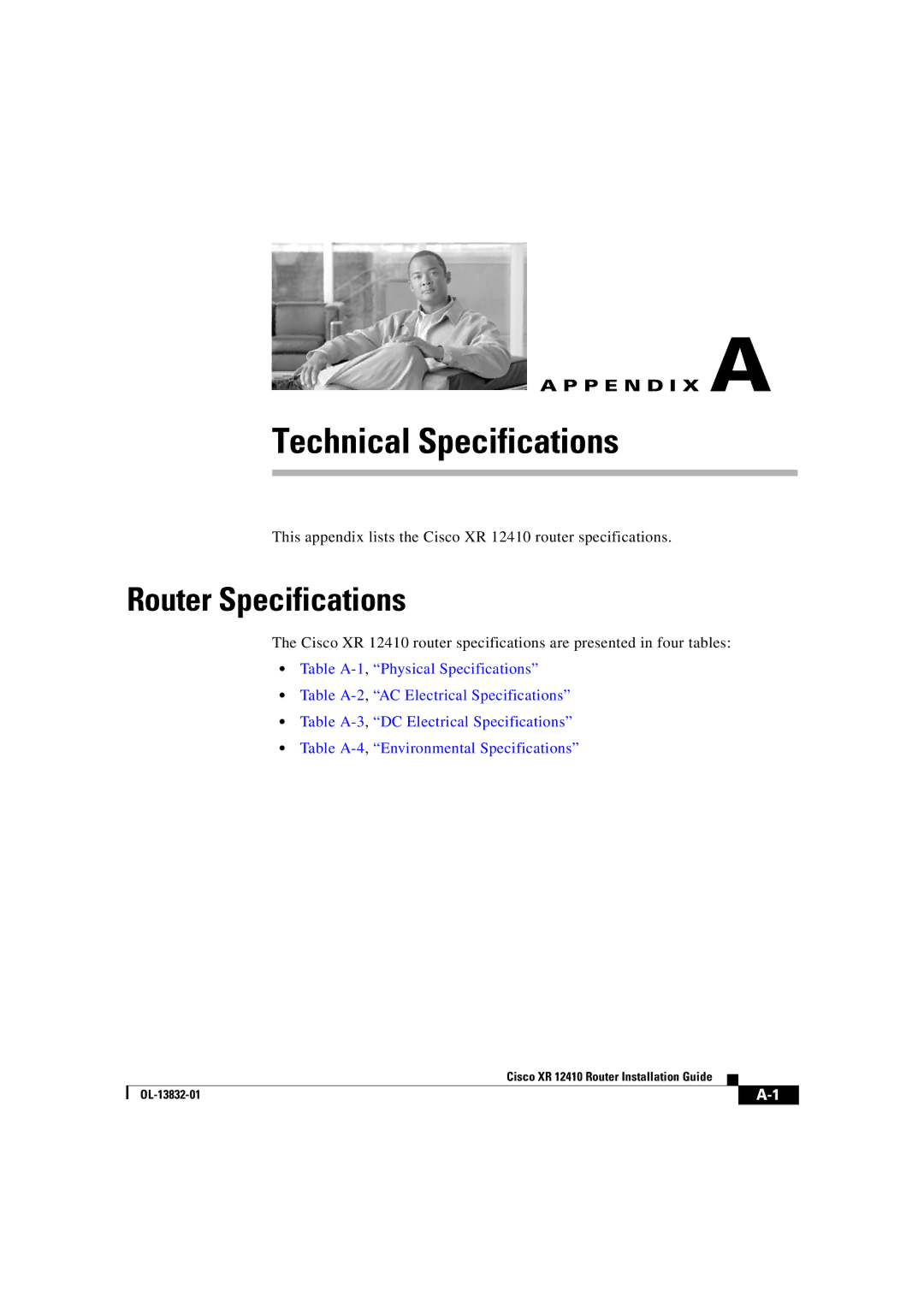 Cisco Systems XR 12410 manual Technical Specifications, Router Specifications 