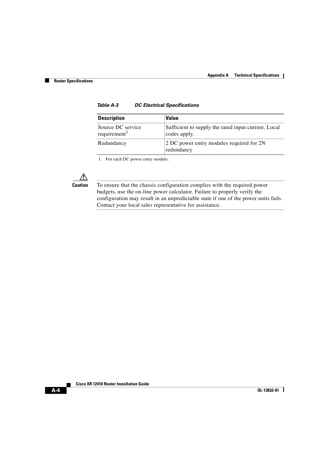 Cisco Systems XR 12410 manual For each DC power entry module 