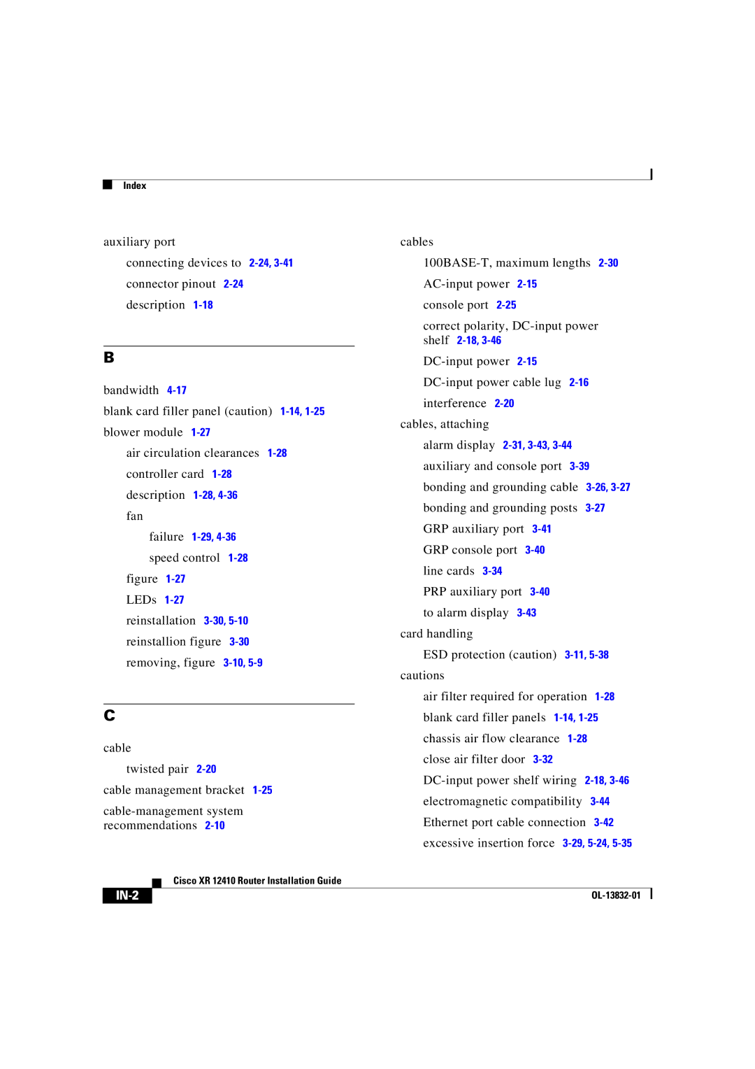 Cisco Systems XR 12410 manual IN-2 