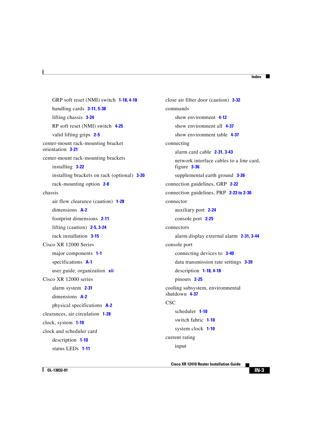 Cisco Systems XR 12410 manual IN-3 