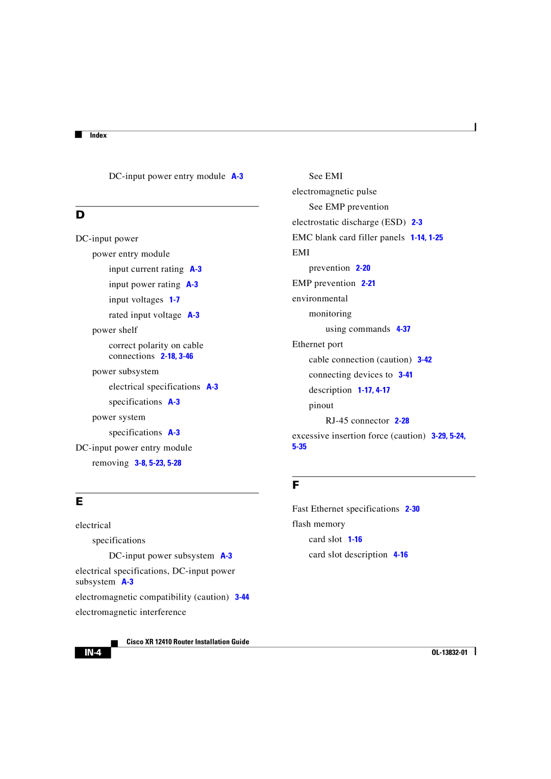 Cisco Systems XR 12410 manual IN-4 