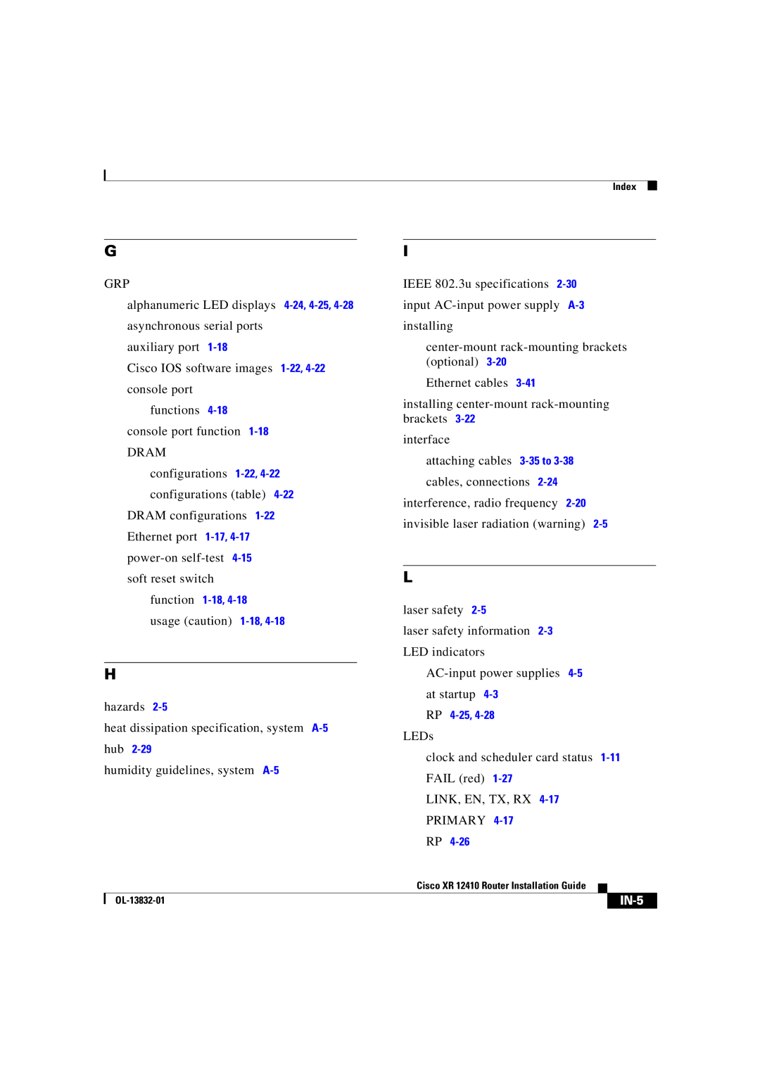 Cisco Systems XR 12410 manual IN-5 