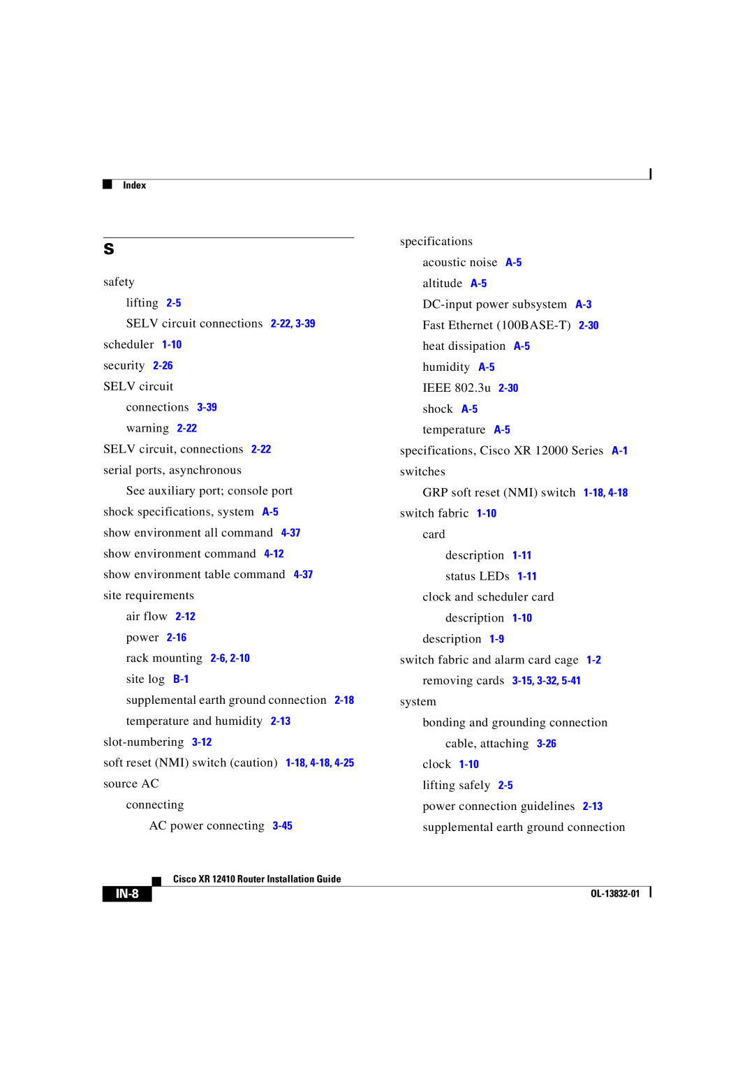 Cisco Systems XR 12410 manual IN-8 